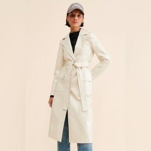 Urban Outfitters Cream Chantel Vegan Leather Trench Coat